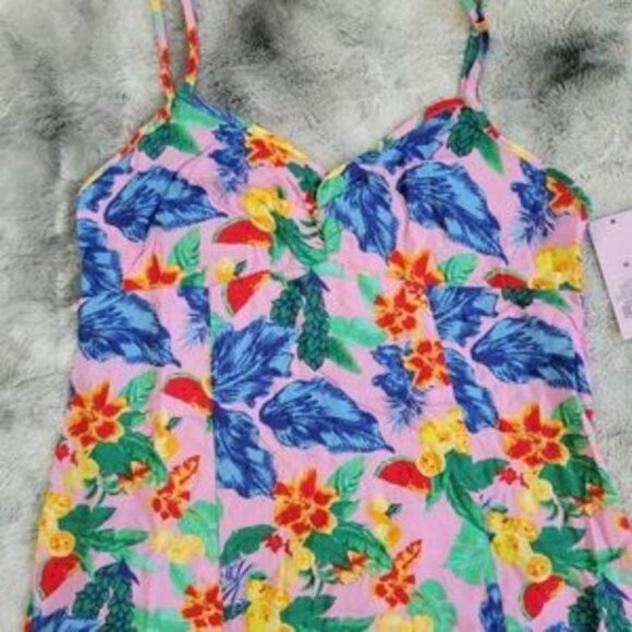 New Wild Fable Pink Tropical Fruit Mini Halter Tie Neck Dress Women's M Colorful - Picture 4 of 10